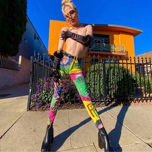 Versace Multicolor Graphic High-Waist Skinny Pants